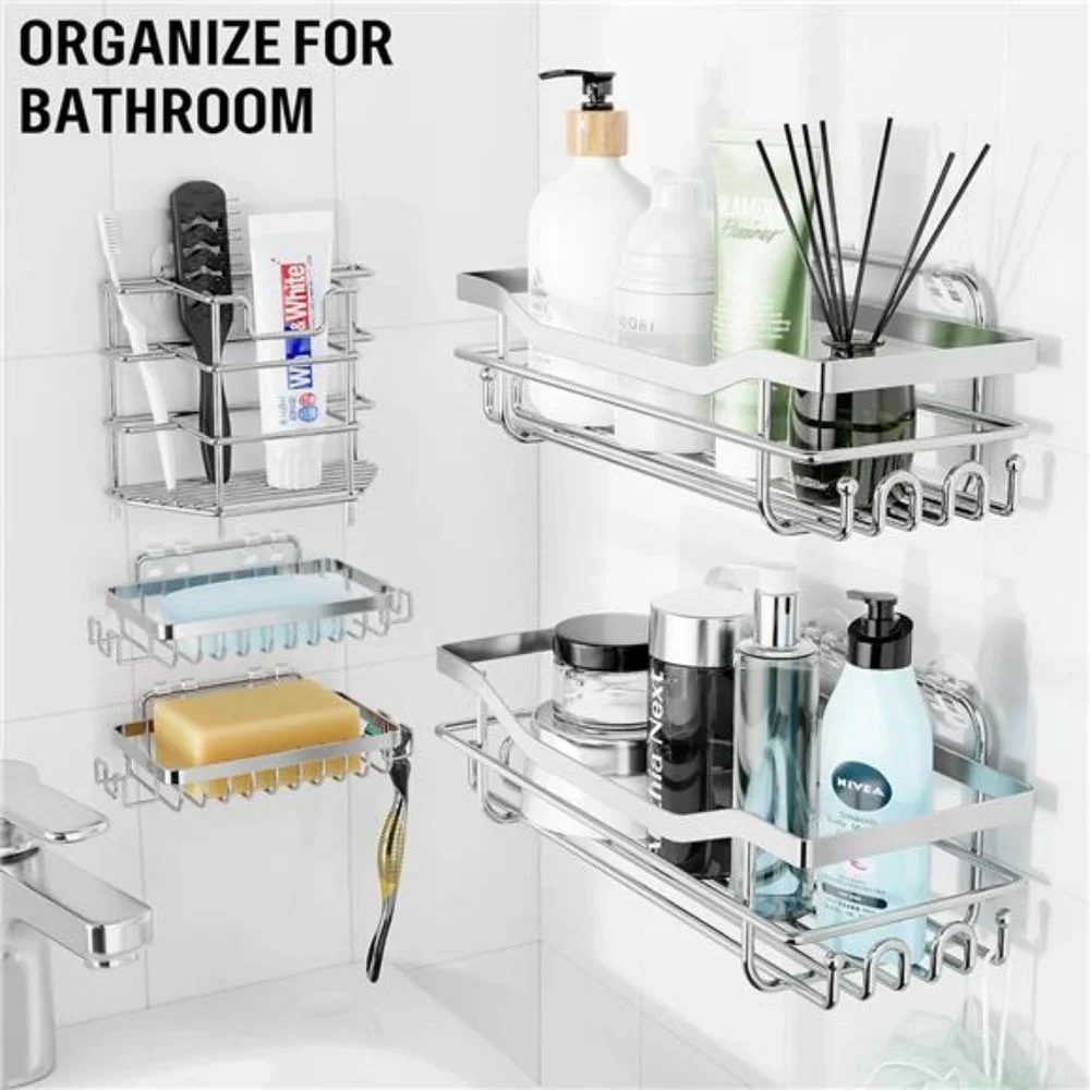 5 Pack Shower Caddies Bathroom Shelf, No Drilling Adhesive Bathroom Storage